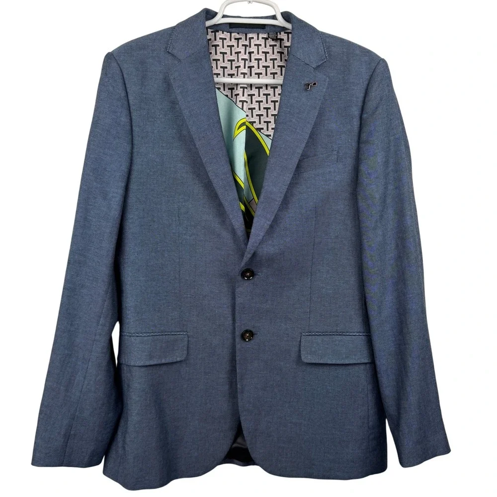 Ted Baker London Mens Blue Cotton‎ Linen Blend MMJ HOOP Blazer Sport Coat Size 3